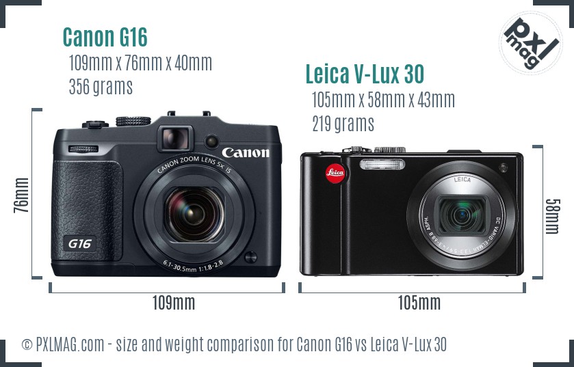 Canon G16 vs Leica V-Lux 30 size comparison