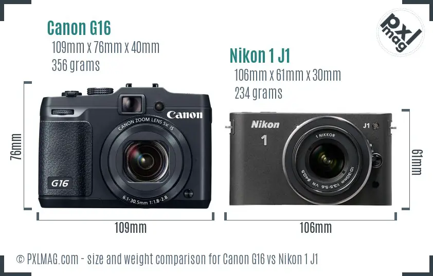 Canon G16 vs Nikon 1 J1 size comparison