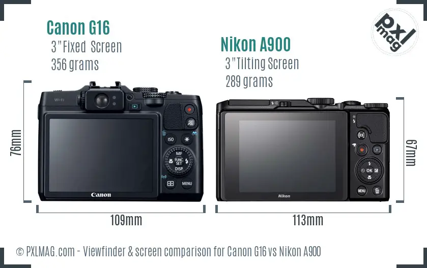 Canon G16 vs Nikon A900 Screen and Viewfinder comparison Canon G16 vs Nikon A900 Screen and Viewfinder comparison
