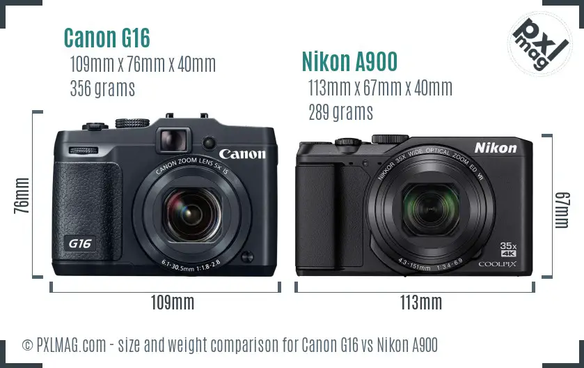 Canon G16 vs Nikon A900 size comparison Canon G16 vs Nikon A900 size comparison