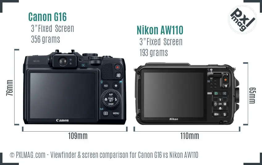 Canon G16 vs Nikon AW110 Screen and Viewfinder comparison Canon G16 vs Nikon AW110 Screen and Viewfinder comparison