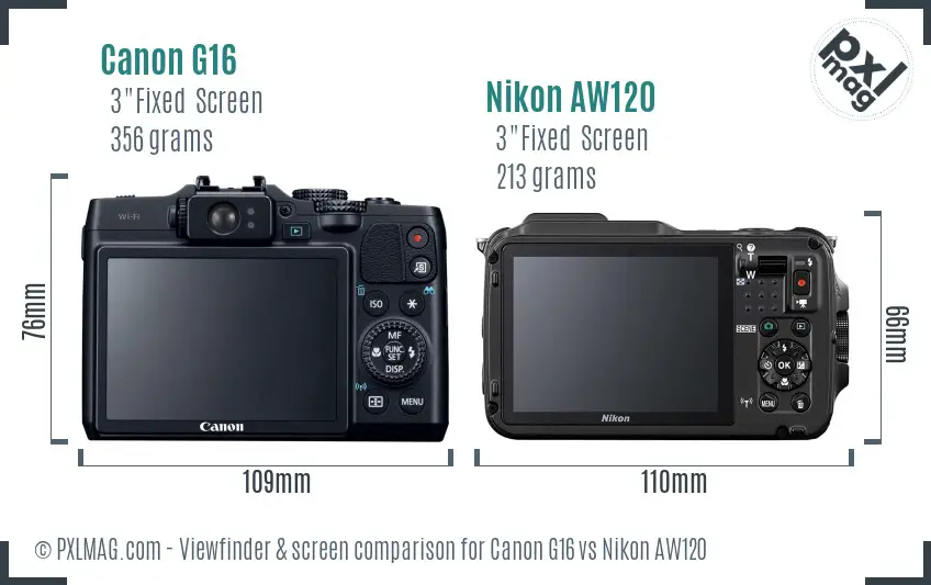Canon G16 vs Nikon AW120 Screen and Viewfinder comparison