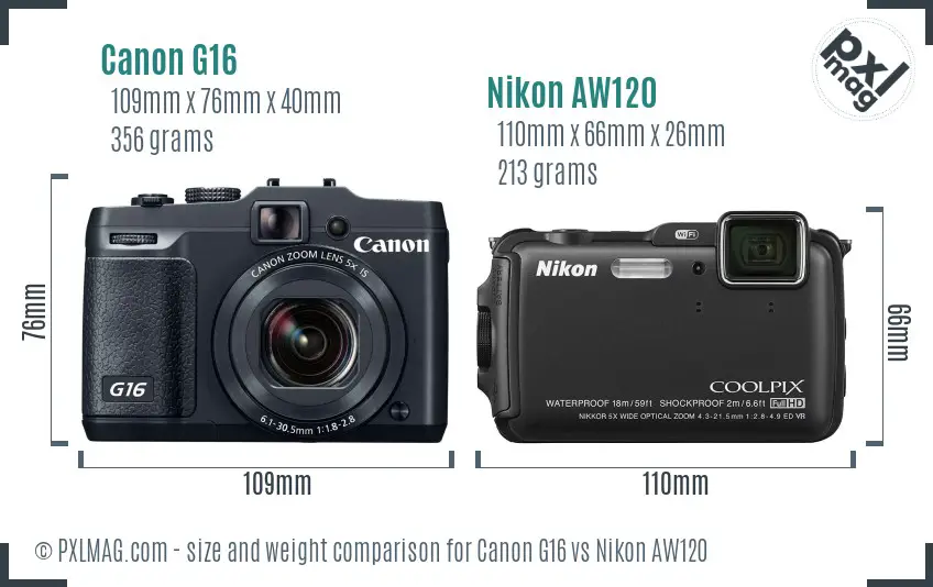 Canon G16 vs Nikon AW120 size comparison