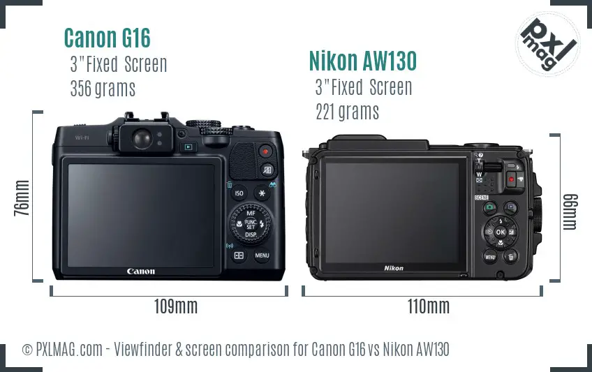 Canon G16 vs Nikon AW130 Screen and Viewfinder comparison Canon G16 vs Nikon AW130 Screen and Viewfinder comparison