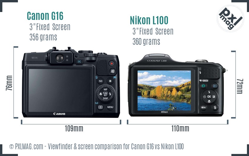 Canon G16 vs Nikon L100 Screen and Viewfinder comparison