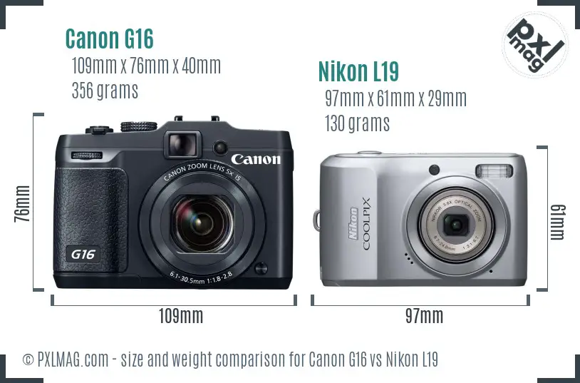 Canon G16 vs Nikon L19 size comparison