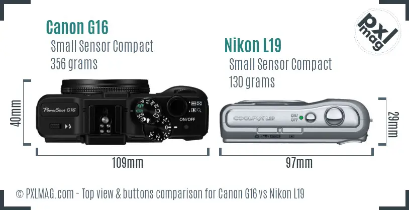 Canon G16 vs Nikon L19 top view buttons comparison