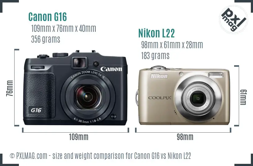 Canon G16 vs Nikon L22 size comparison