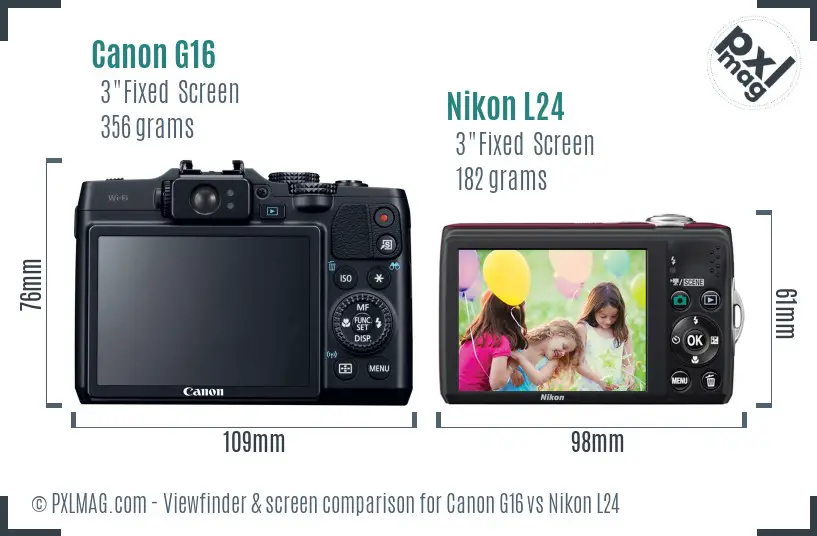 Canon G16 vs Nikon L24 Screen and Viewfinder comparison