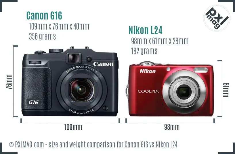 Canon G16 vs Nikon L24 size comparison