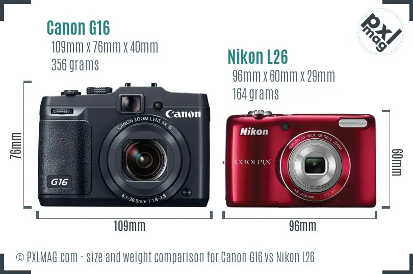Canon G16 vs Nikon L26 size comparison