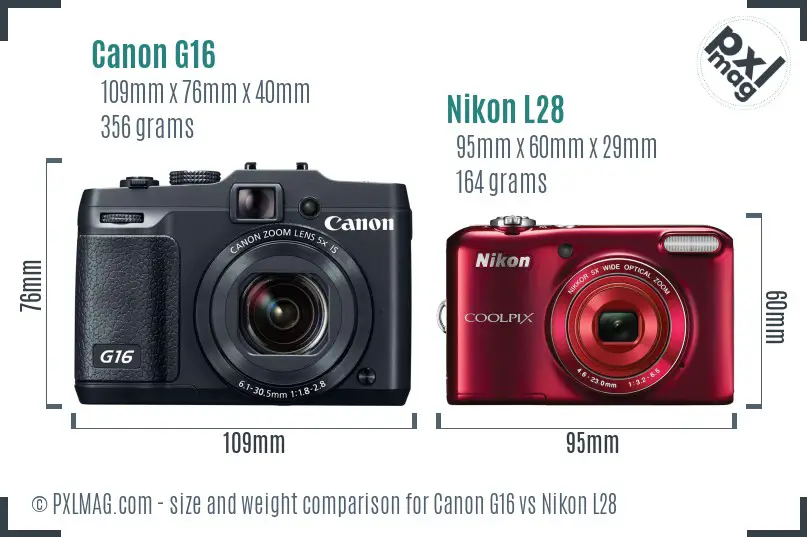 Canon G16 vs Nikon L28 size comparison
