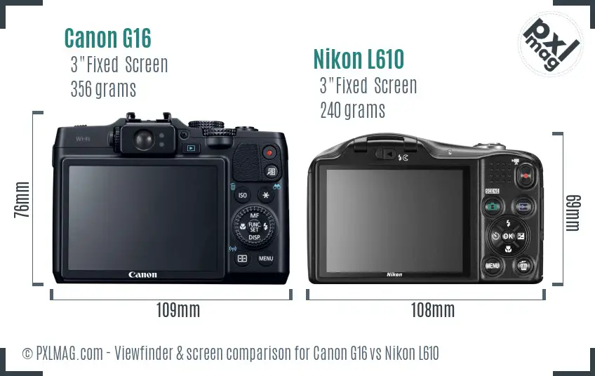 Canon G16 vs Nikon L610 Screen and Viewfinder comparison Canon G16 vs Nikon L610 Screen and Viewfinder comparison
