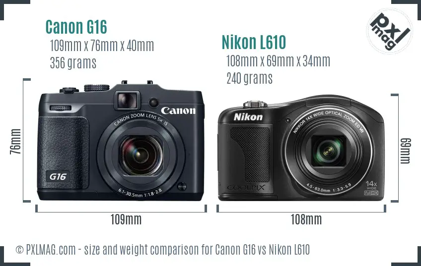 Canon G16 vs Nikon L610 size comparison Canon G16 vs Nikon L610 size comparison