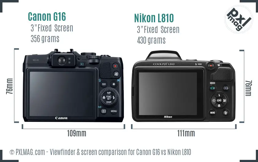 Canon G16 vs Nikon L810 Screen and Viewfinder comparison