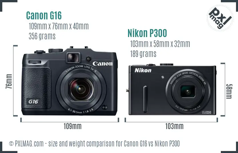 Canon G16 vs Nikon P300 size comparison