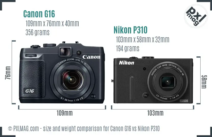 Canon G16 vs Nikon P310 size comparison