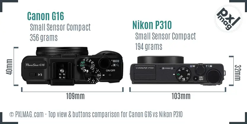 Canon G16 vs Nikon P310 top view buttons comparison