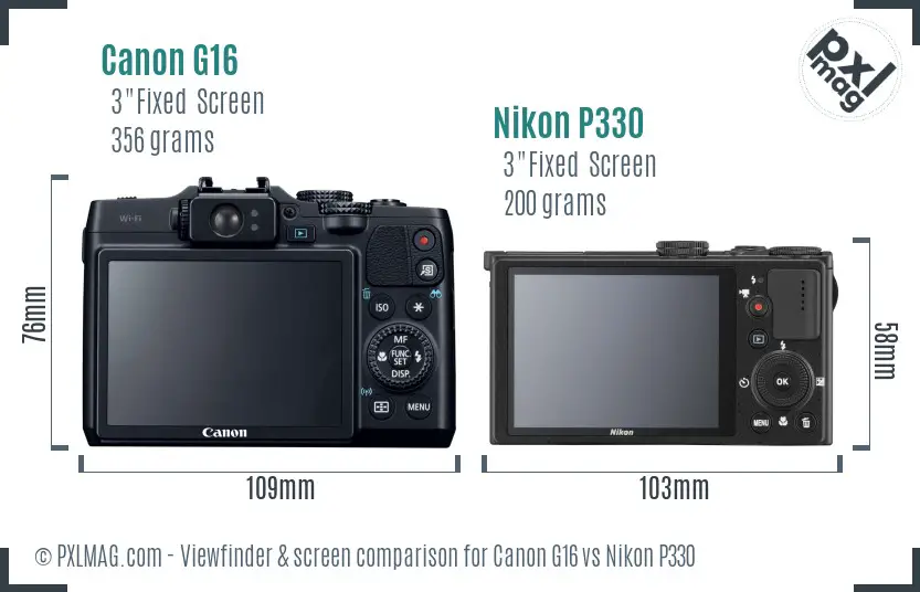 Canon G16 vs Nikon P330 Screen and Viewfinder comparison