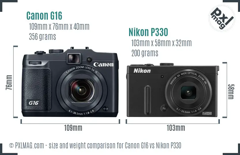 Canon G16 vs Nikon P330 size comparison