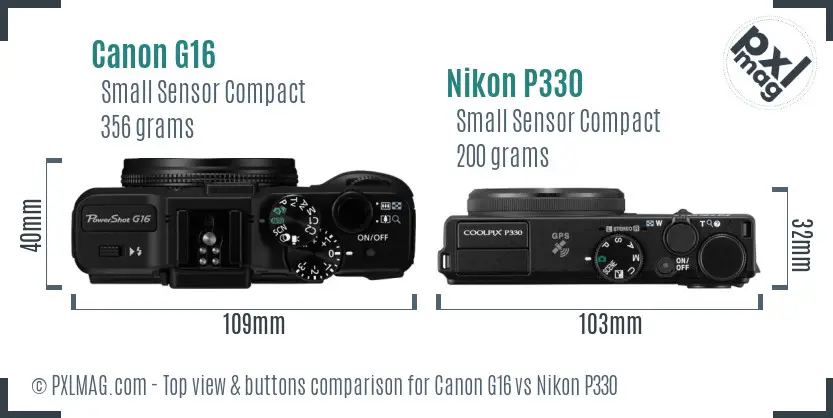 Canon G16 vs Nikon P330 top view buttons comparison