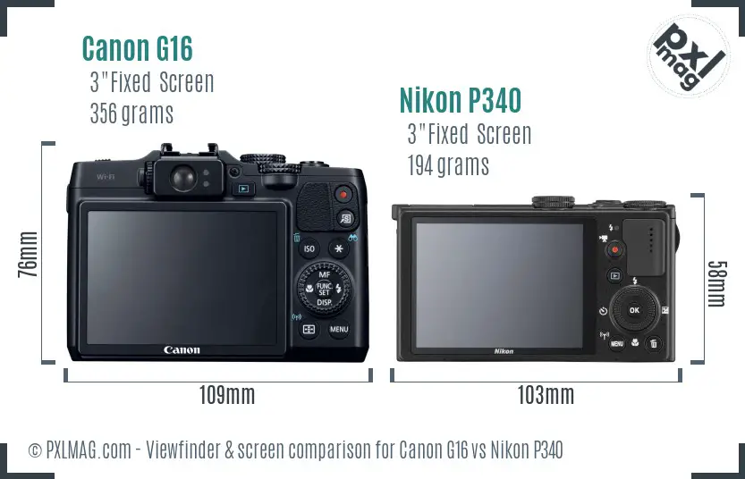 Canon G16 vs Nikon P340 Screen and Viewfinder comparison