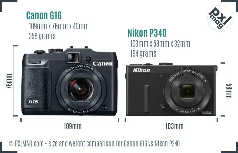 Canon G16 vs Nikon P340 size comparison