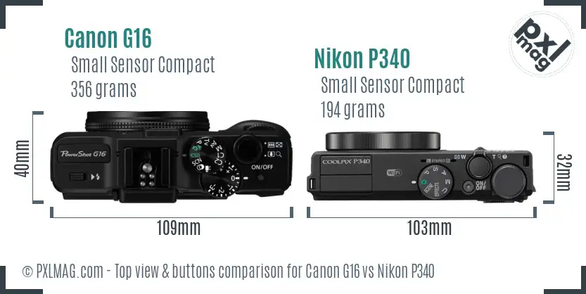 Canon G16 vs Nikon P340 top view buttons comparison