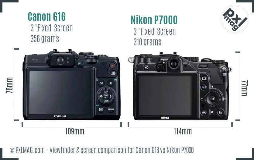 Canon G16 vs Nikon P7000 Screen and Viewfinder comparison