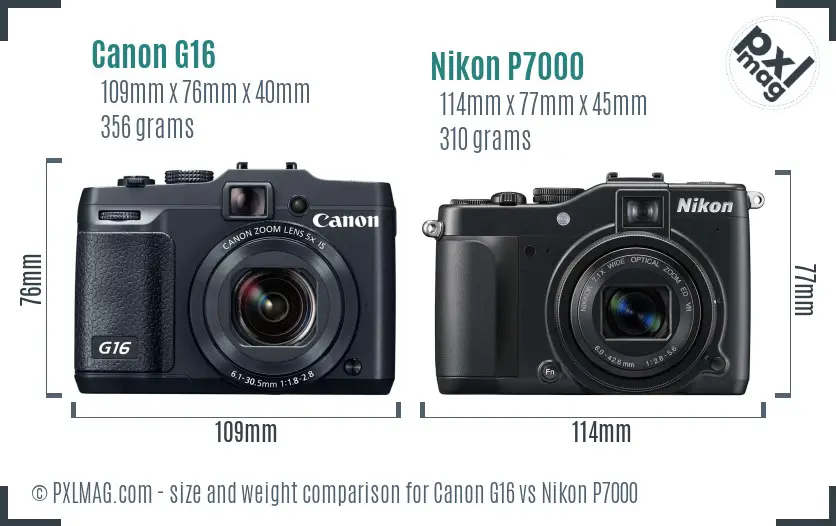Canon G16 vs Nikon P7000 size comparison