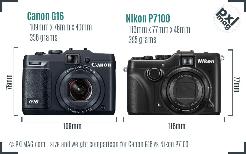 Canon G16 vs Nikon P7100 size comparison