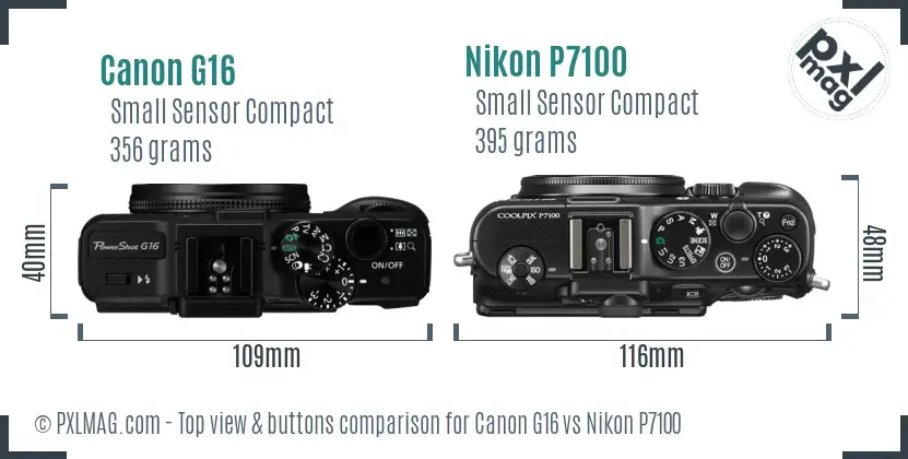 Canon G16 vs Nikon P7100 top view buttons comparison