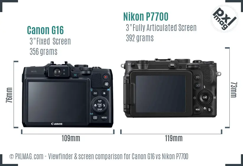 Canon G16 vs Nikon P7700 Screen and Viewfinder comparison