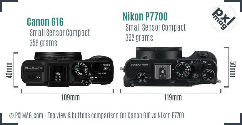 Canon G16 vs Nikon P7700 top view buttons comparison