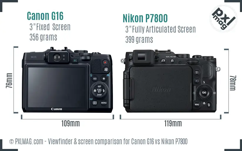 Canon G16 vs Nikon P7800 Screen and Viewfinder comparison