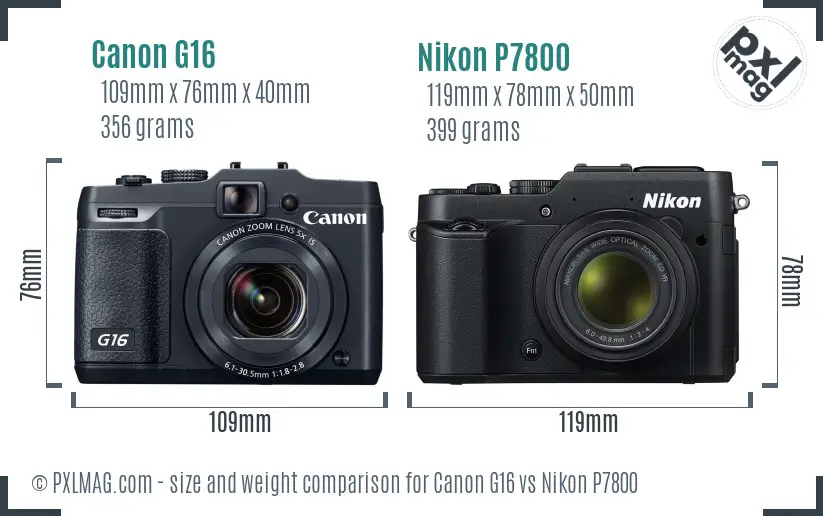 Canon G16 vs Nikon P7800 size comparison