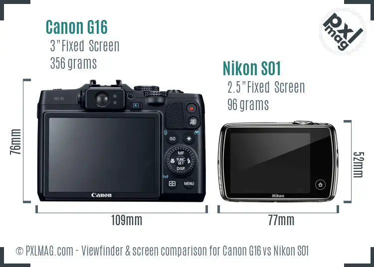 Canon G16 vs Nikon S01 Screen and Viewfinder comparison
