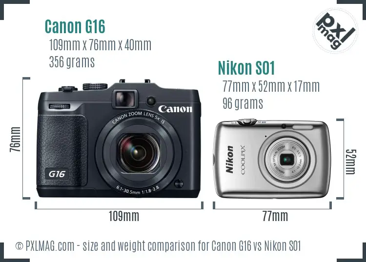 Canon G16 vs Nikon S01 size comparison