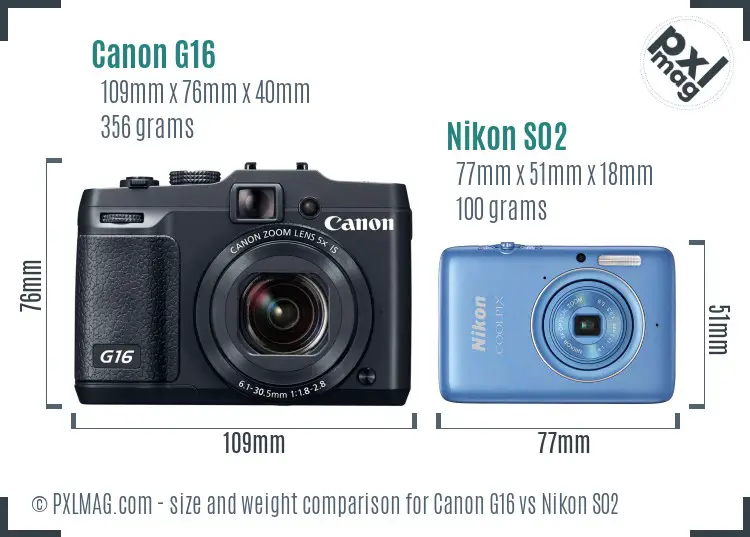 Canon G16 vs Nikon S02 size comparison