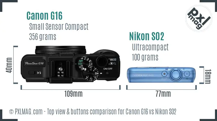 Canon G16 vs Nikon S02 top view buttons comparison