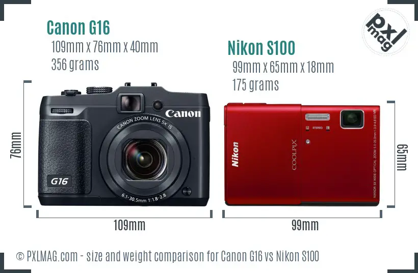 Canon G16 vs Nikon S100 size comparison