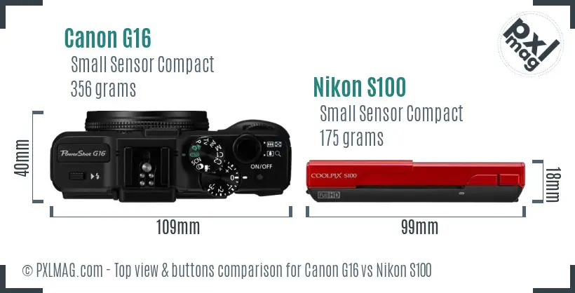 Canon G16 vs Nikon S100 top view buttons comparison