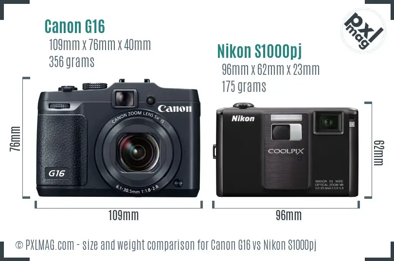 Canon G16 vs Nikon S1000pj size comparison
