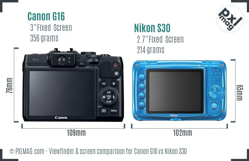 Canon G16 vs Nikon S30 Screen and Viewfinder comparison