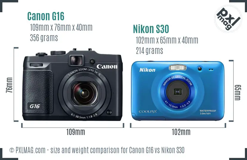 Canon G16 vs Nikon S30 size comparison
