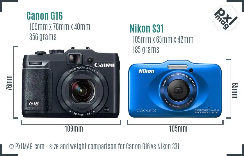 Canon G16 vs Nikon S31 size comparison Canon G16 vs Nikon S31 size comparison