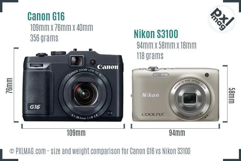 Canon G16 vs Nikon S3100 size comparison