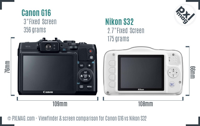 Canon G16 vs Nikon S32 Screen and Viewfinder comparison