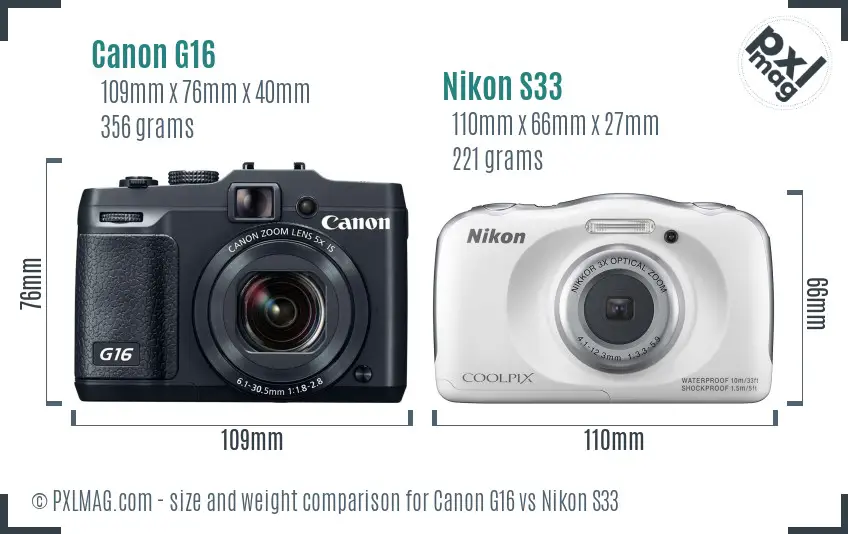 Canon G16 vs Nikon S33 size comparison