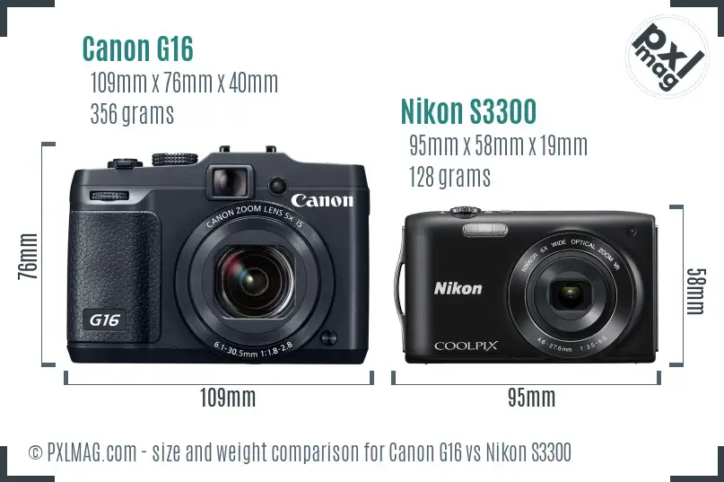 Canon G16 vs Nikon S3300 size comparison